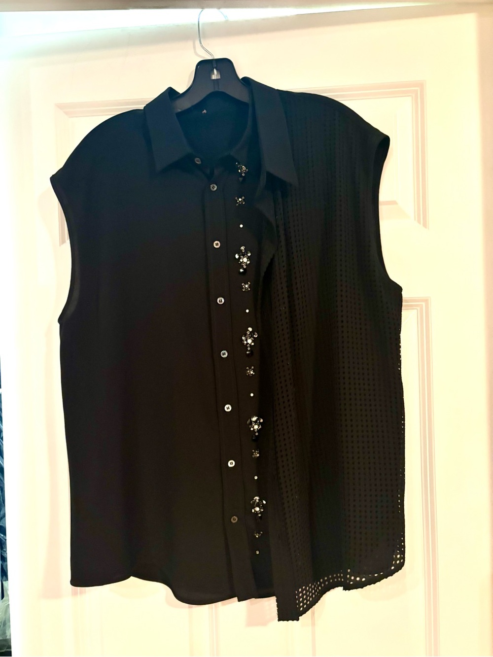 Italian Sleeveless Black Button-Up Blouse with Beaded Placket. Never worn - Picture 5 of 5